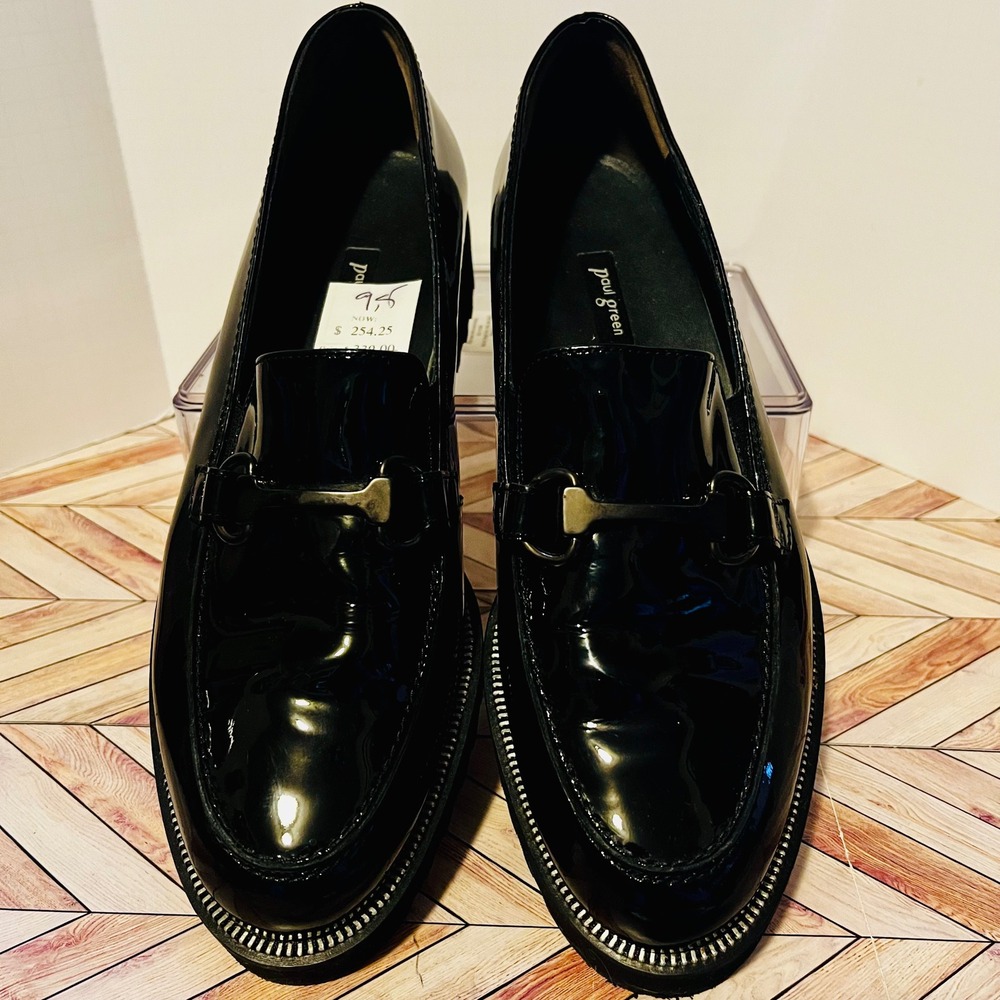 Paul Green‎ Nandi LFR Horse Bit Loafers Womens 9.5 Black Patent Leather Lug Sole - Picture 3 of 13